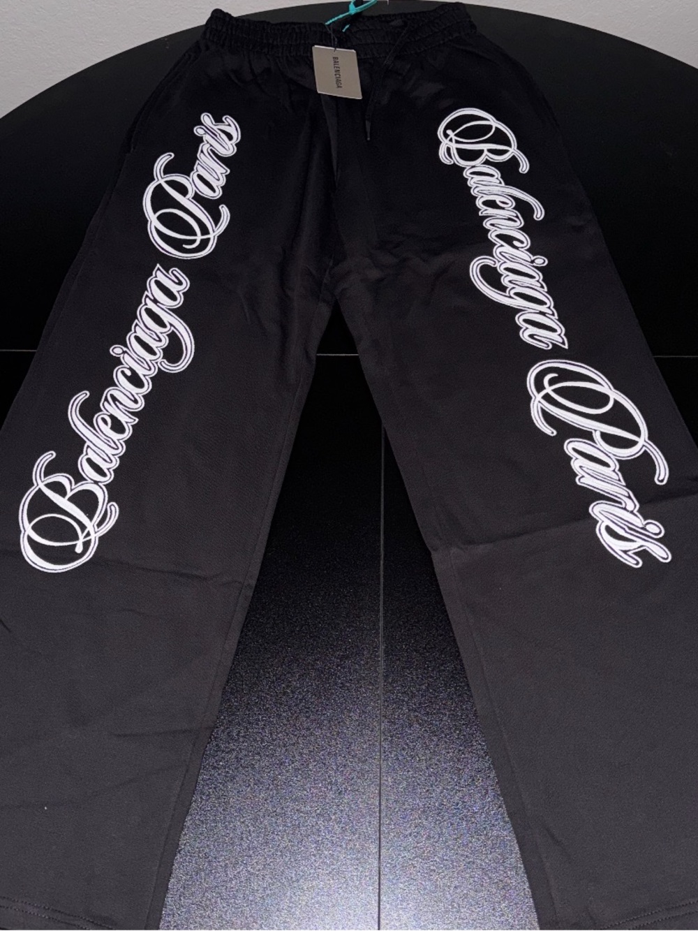 Balenciaga Black Joggers with White 'Balenciaga Paris' Script
